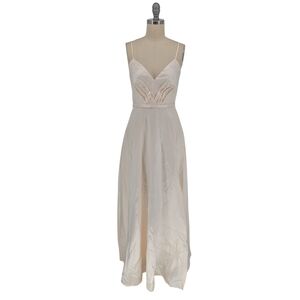 00188 Lulus V Neck A Line Maxi Dress Gown Cream size XS wedding bridal classic